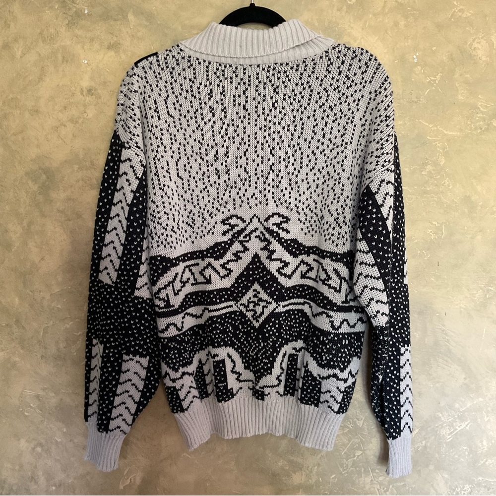 Vintage Chams | 80s Patterned Knit Shawl Collar Sweater | M - Picture 5 of 5